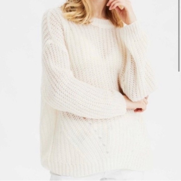 American Eagle Outfitters Oversized Knit Sweater Cream Ivory - Picture 1 of 9